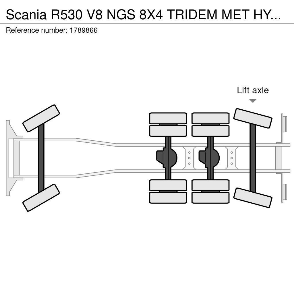Scania R530 V8 NGS 8X4 TRIDEM MET HYVA 2Z KIPPER + HMF 50 Crane trucks