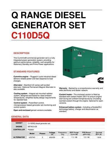 Cummins C110D5Q Diesel Generatorer