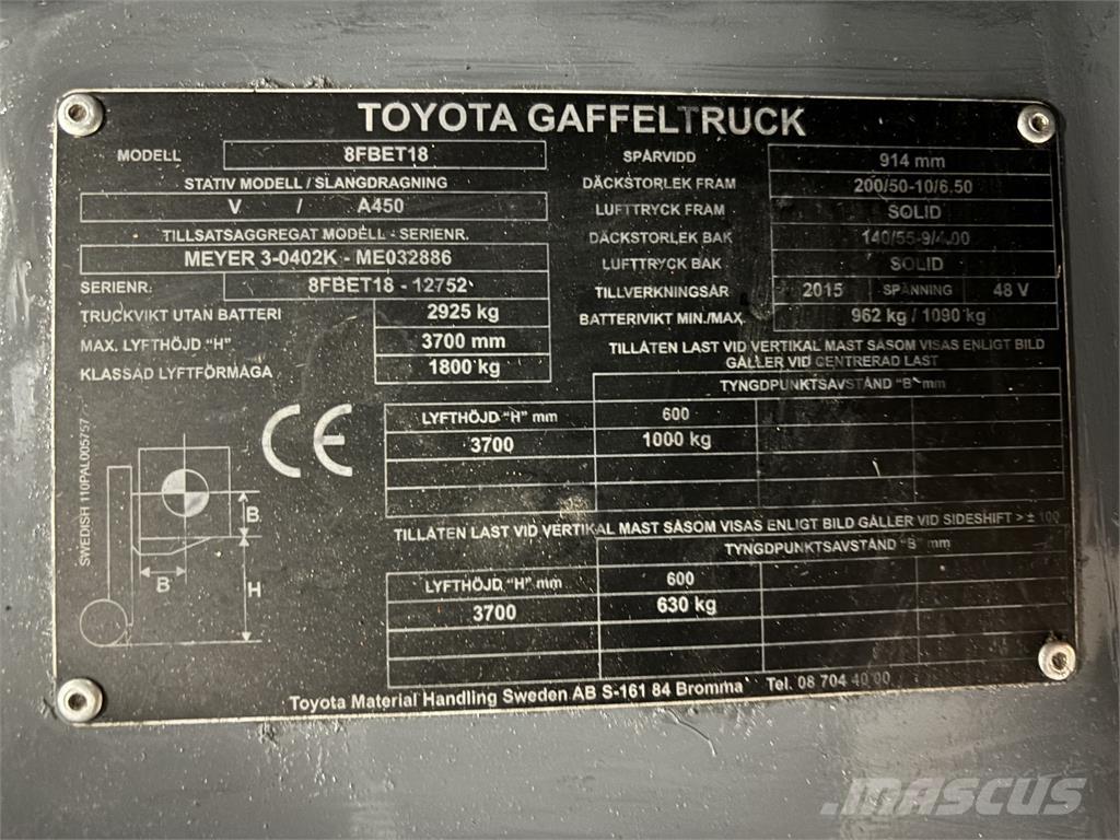 Toyota 8FBET18 Elektriske trucker