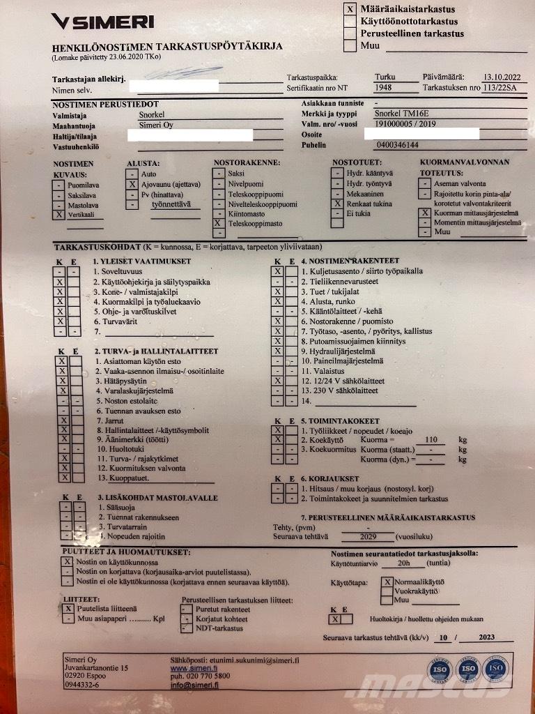 Snorkel tm 16E Sakselifter