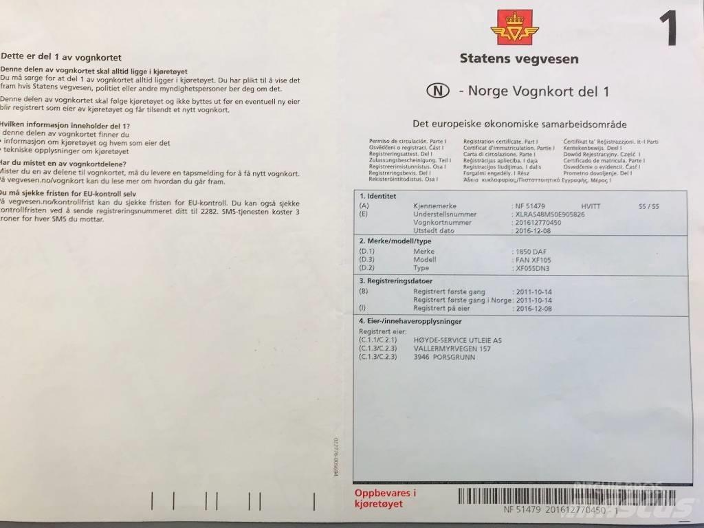 DAF 1850 FAN XF 105 Flatvogn med vinsj