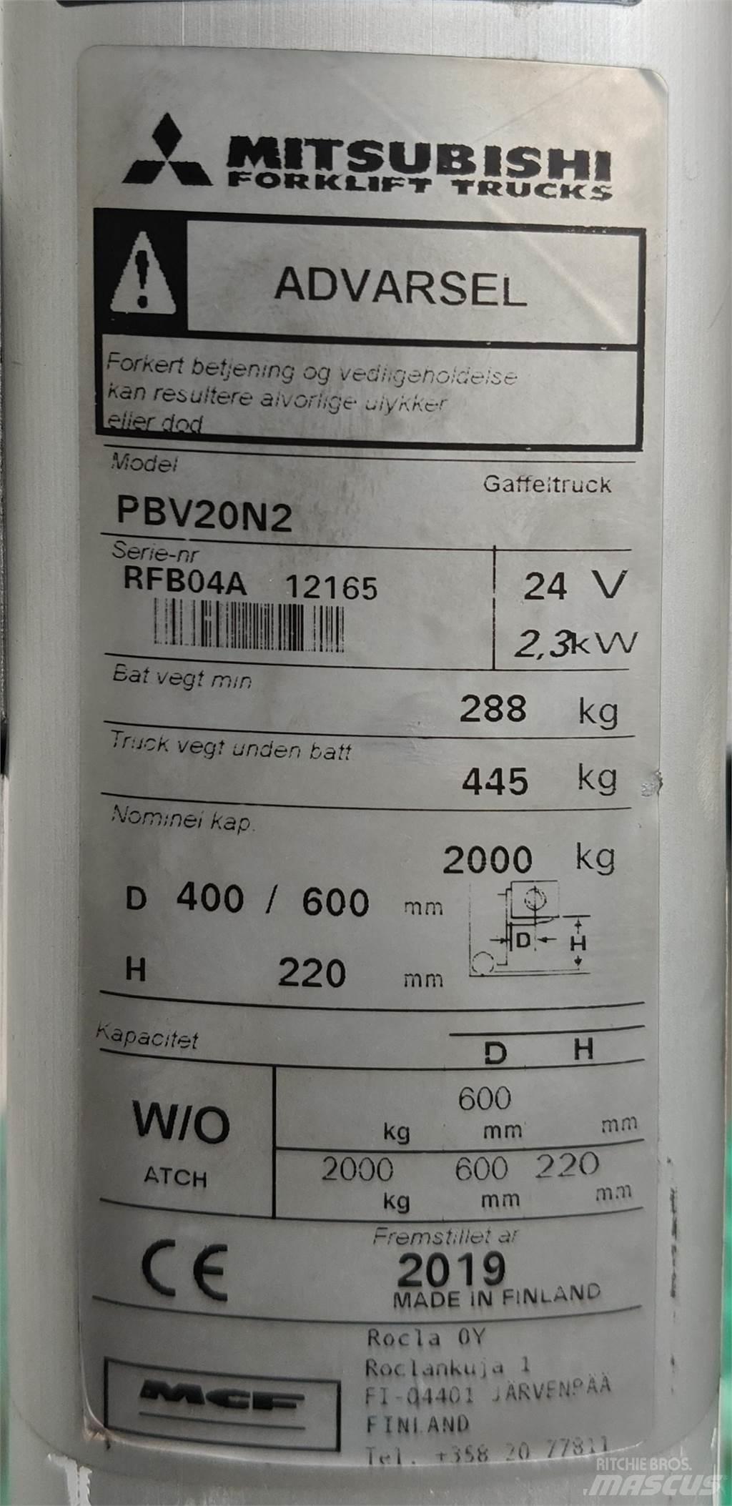 Mitsubishi PBV20N2 Gaffeltrucker - Annet