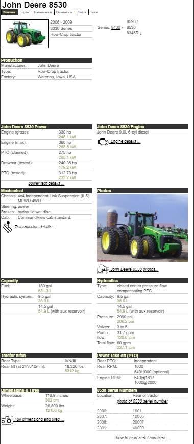 John Deere 8530 Traktorer