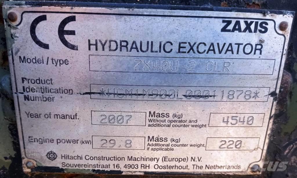 Hitachi ZX 40 U-2 Minigravere <7t
