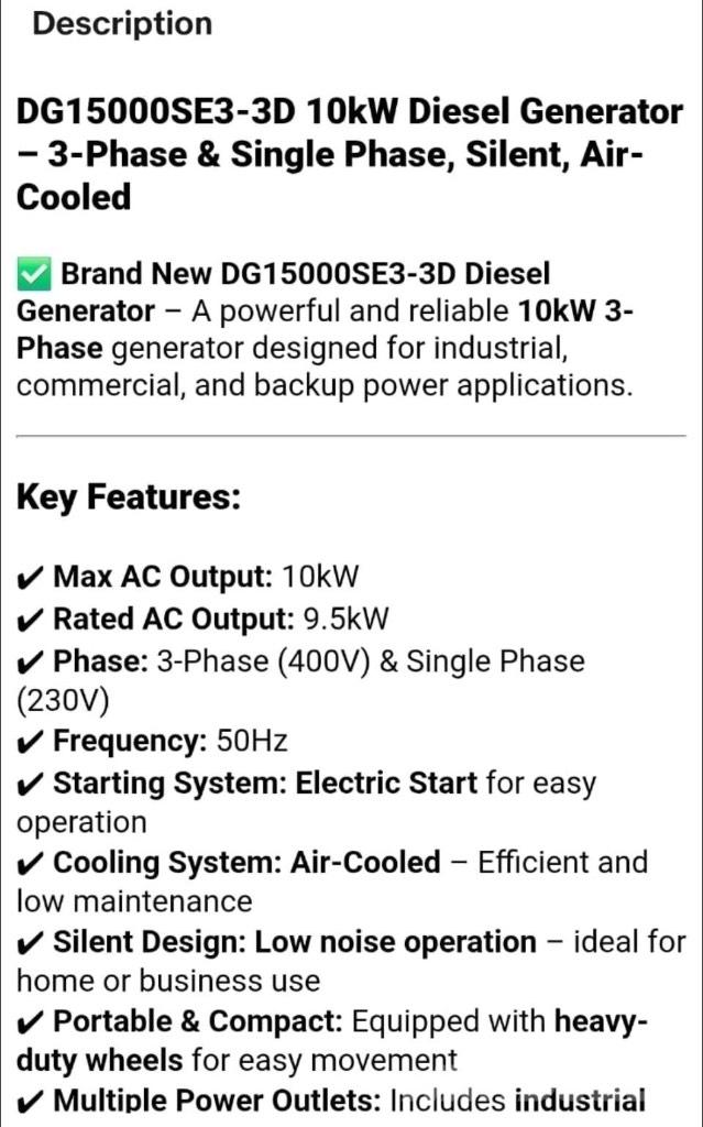  DG 15000SE3-3D Diesel Generatorer