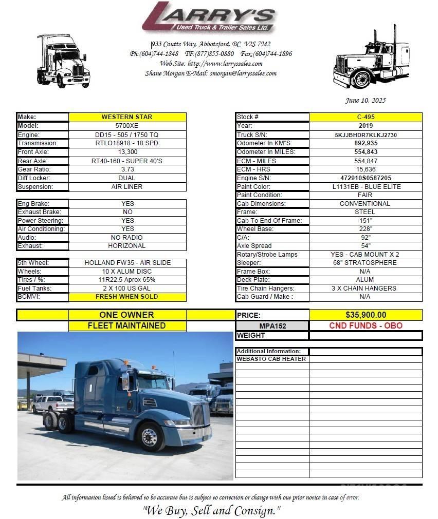 Western Star 5700 XE Trekkvogner