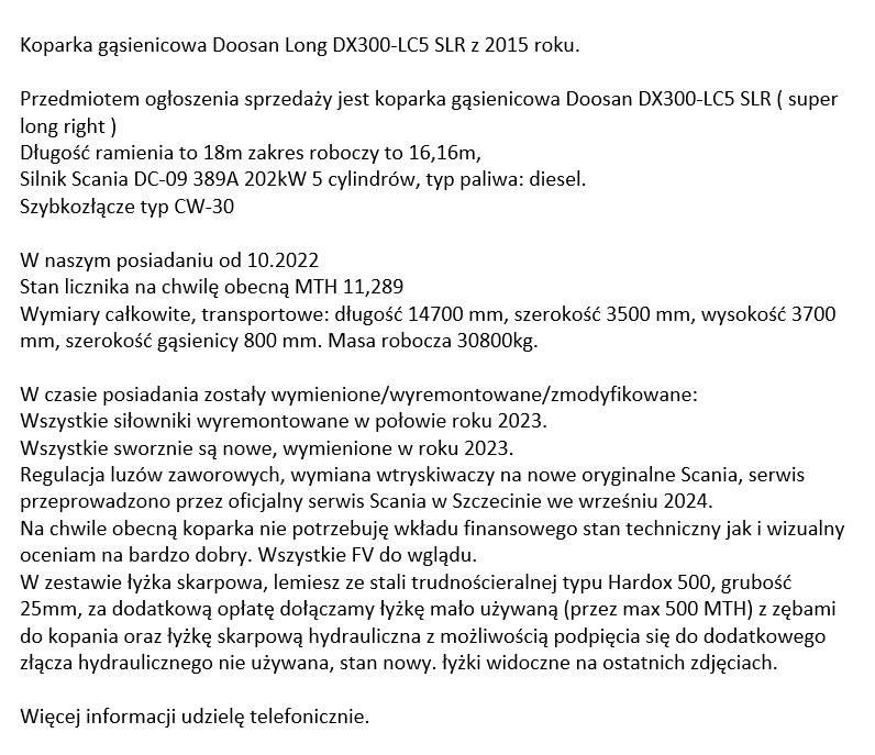 Doosan DX 300 LC-5 Gravemaskiner med lang bom