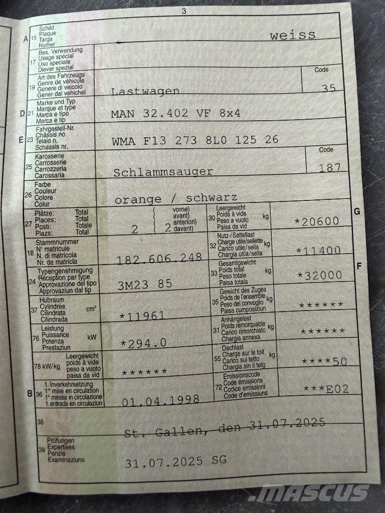 MAN 32.402 VF 8x4 Slamsugere
