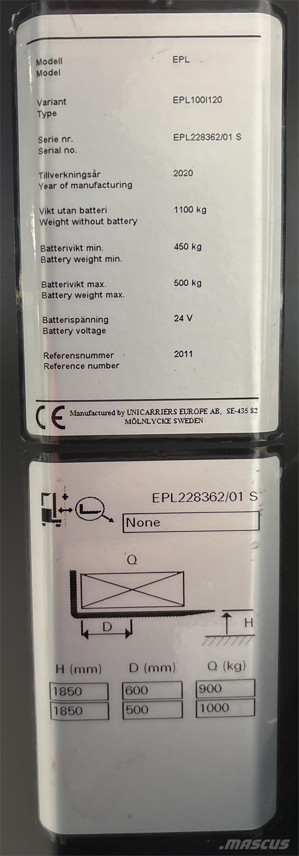 UniCarriers EPL100 Lavtløftende plukketruck