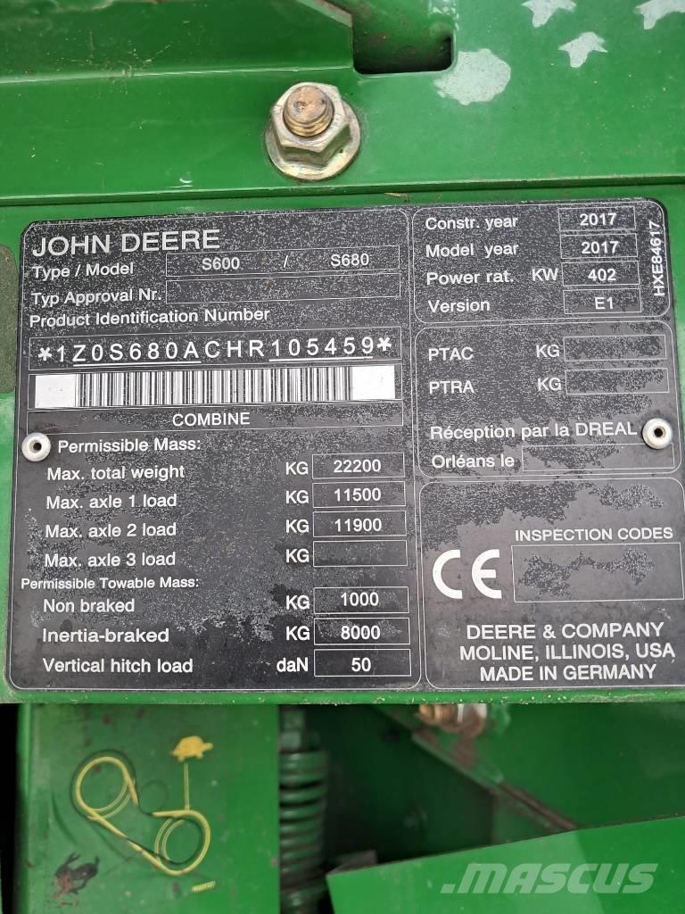 John Deere S 680 i Skurtreskere