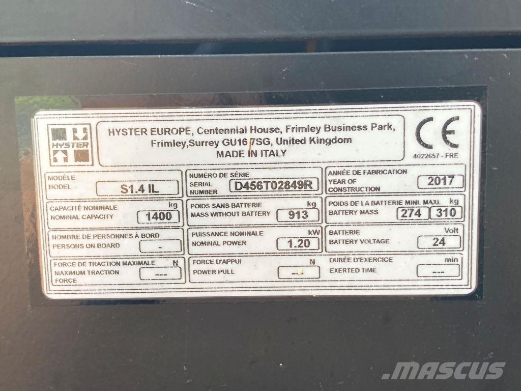 Hyster S 1.4 IL Ledestablere