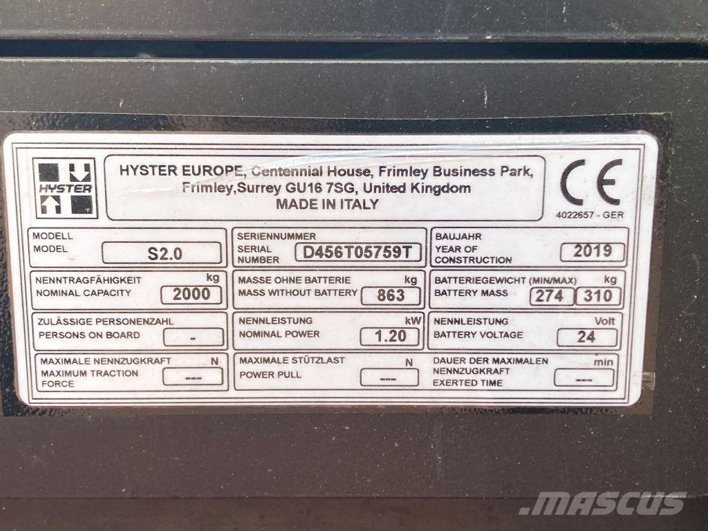 Hyster S 2.0 Ledestablere