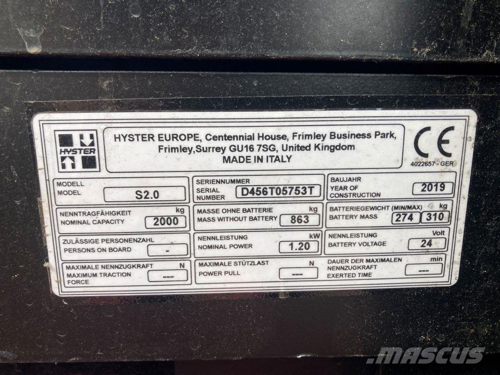Hyster S 2.0 Ledestablere