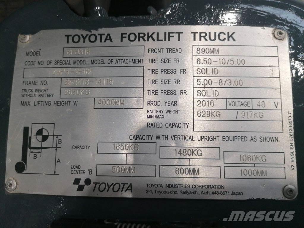 Toyota 8FBN18 Elektriske trucker
