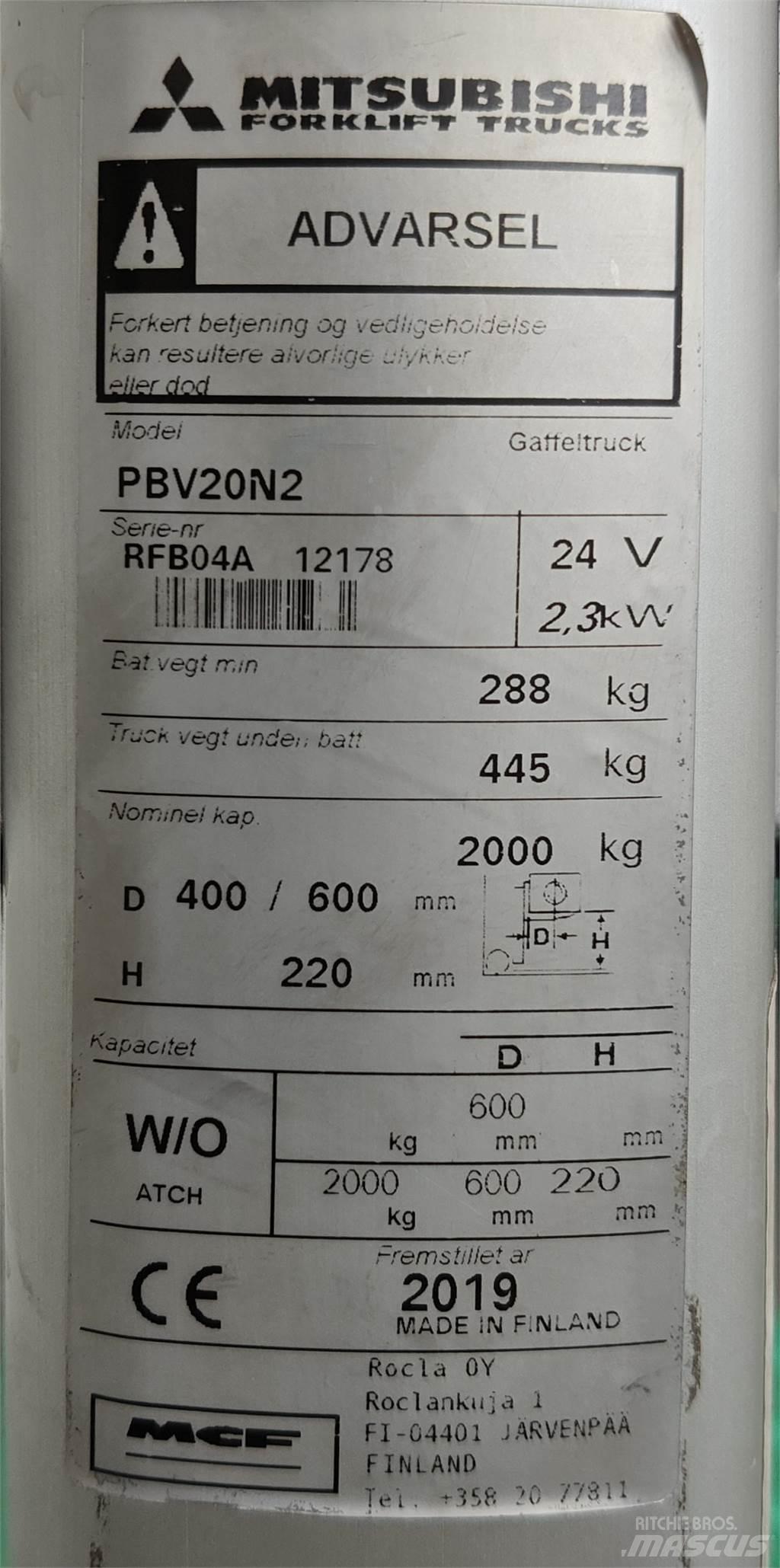 Mitsubishi PBV20N2 Gaffeltrucker - Annet