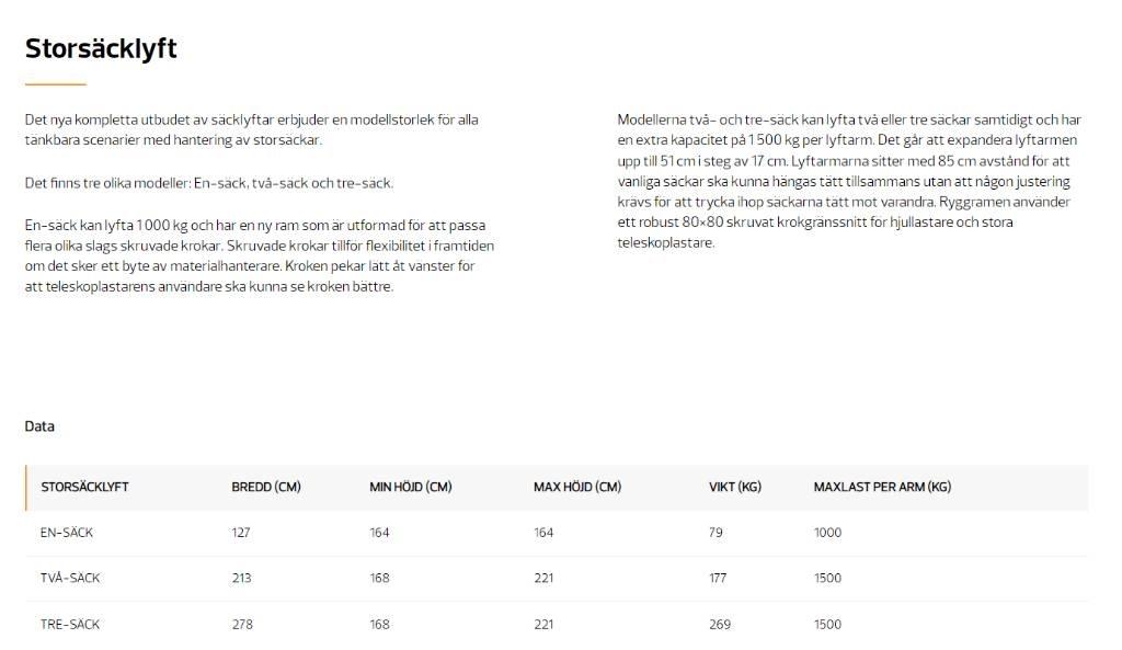 Quicke Storsäckslyft Frontlaster ektrautstyr