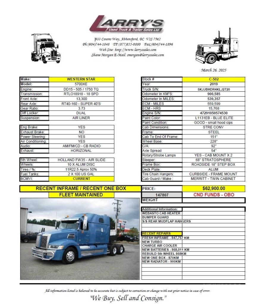 Western Star 5700 XE Trekkvogner