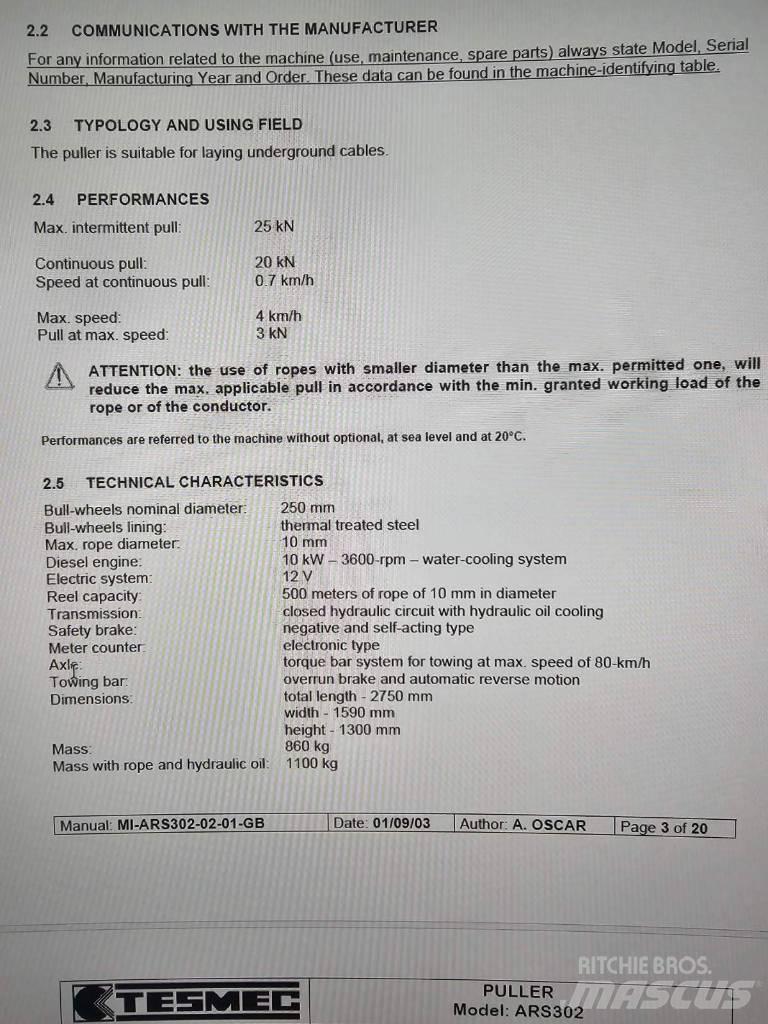 Tesmec ARS 302 Anlegg - Annet