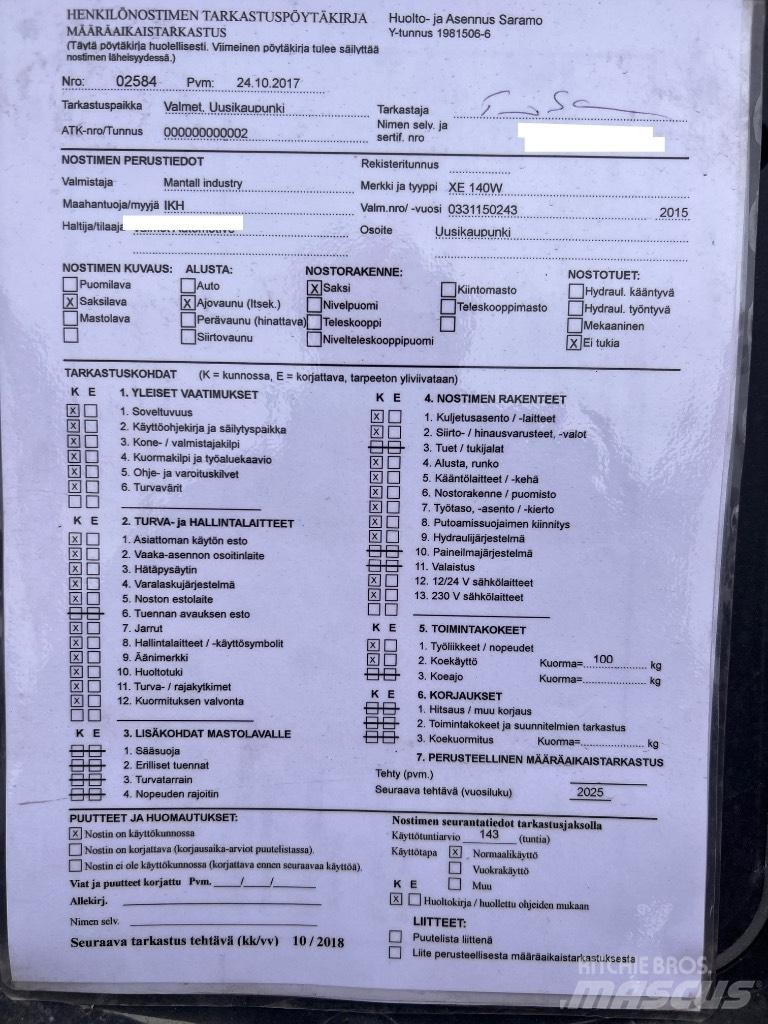 Mantall XE140W Sakselifter