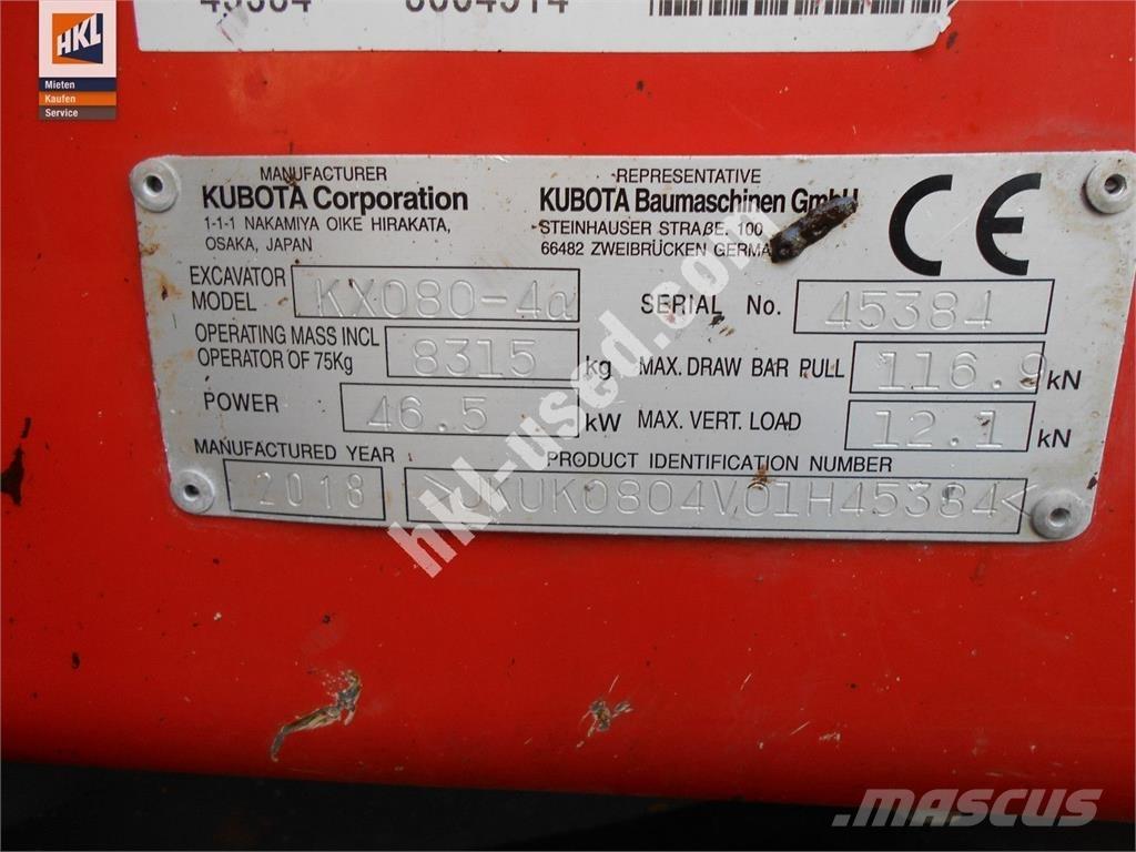 Kubota KX 080-4 Minigravere <7t
