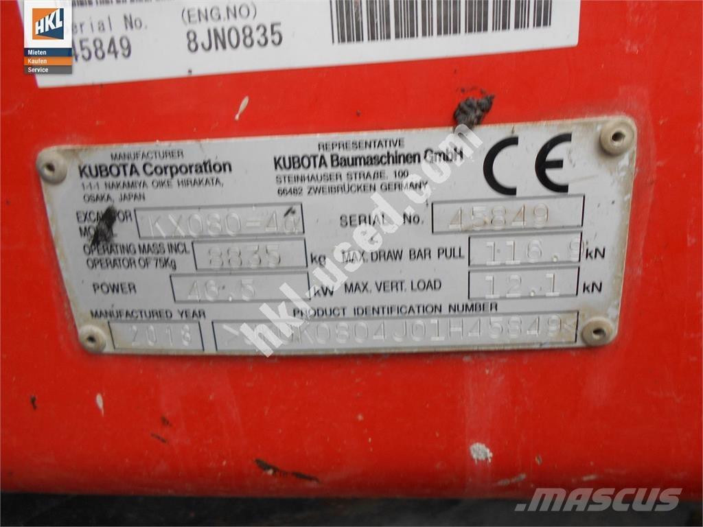 Kubota KX 080-4 Minigravere <7t
