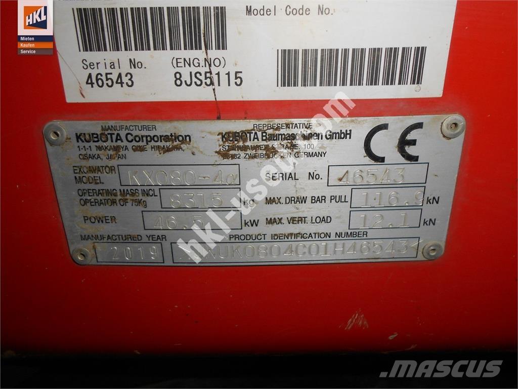 Kubota KX 080-4 Minigravere <7t