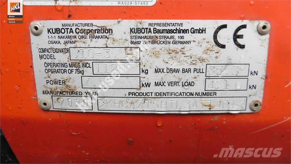 Kubota U 10-3 Minigravere <7t
