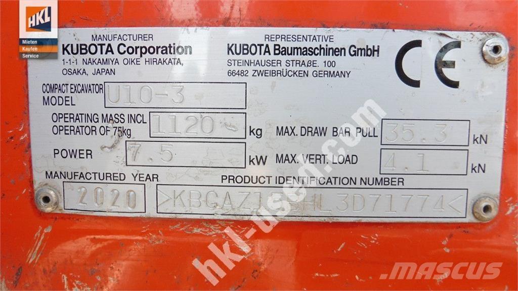 Kubota U 10-3 Minigravere <7t
