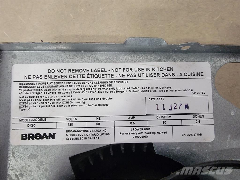  BROAN DX90 Andre komponenter