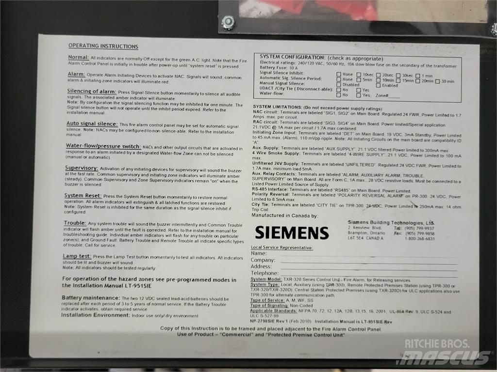 Siemens TXR-320 Anlegg - Annet