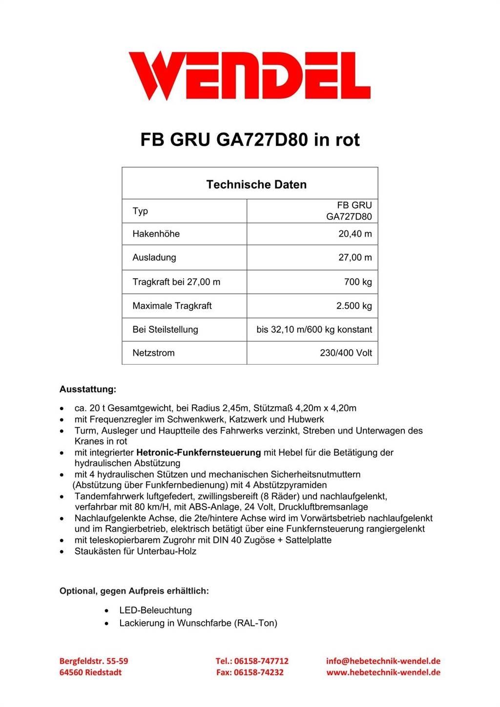 FB GRU GA727D80 Bygge- og tårnkraner