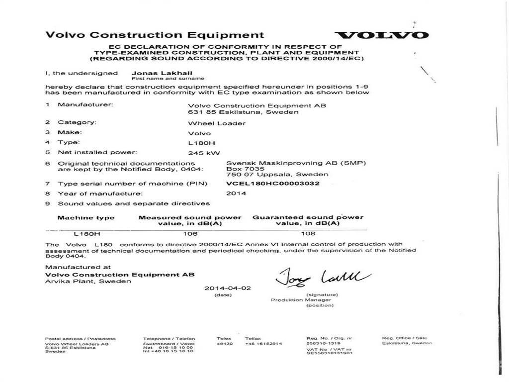 Volvo L180H Hjullastere