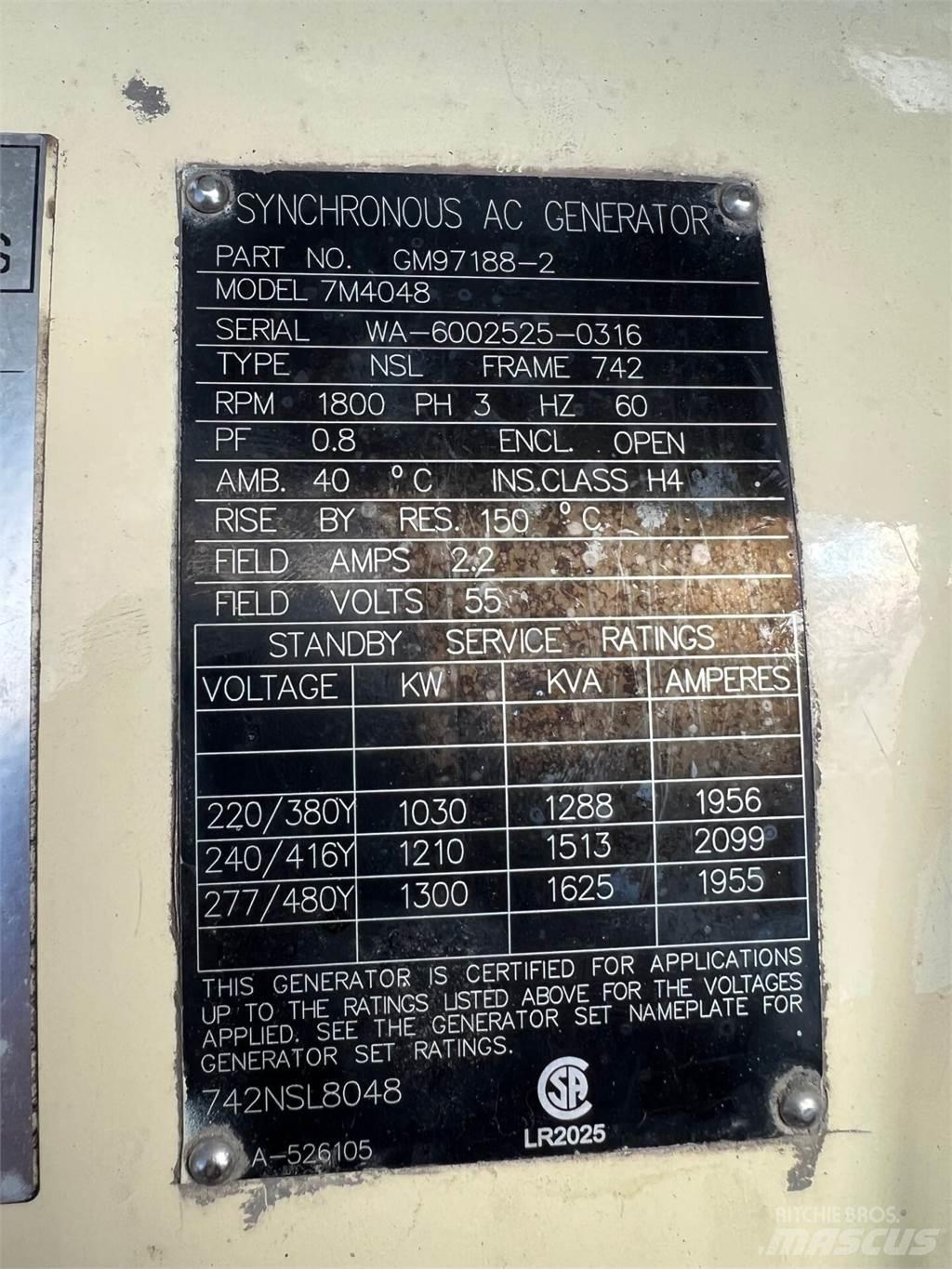 Kohler 1000kW Gass Generatorer