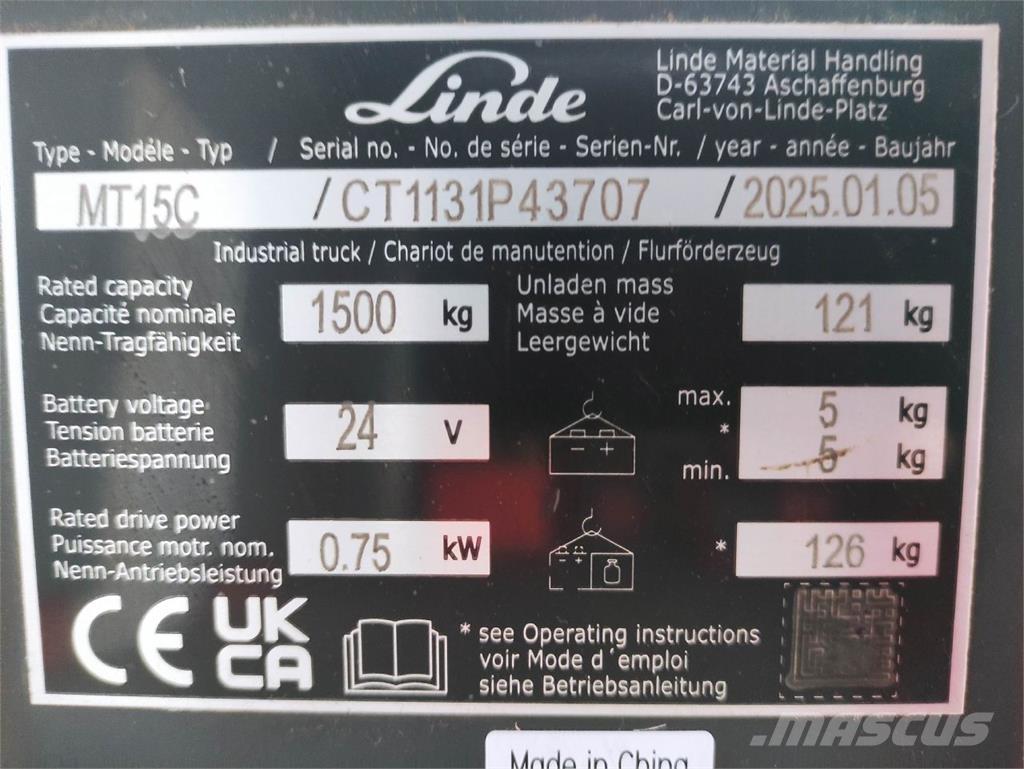 Linde MT15C Lavtløftende truck