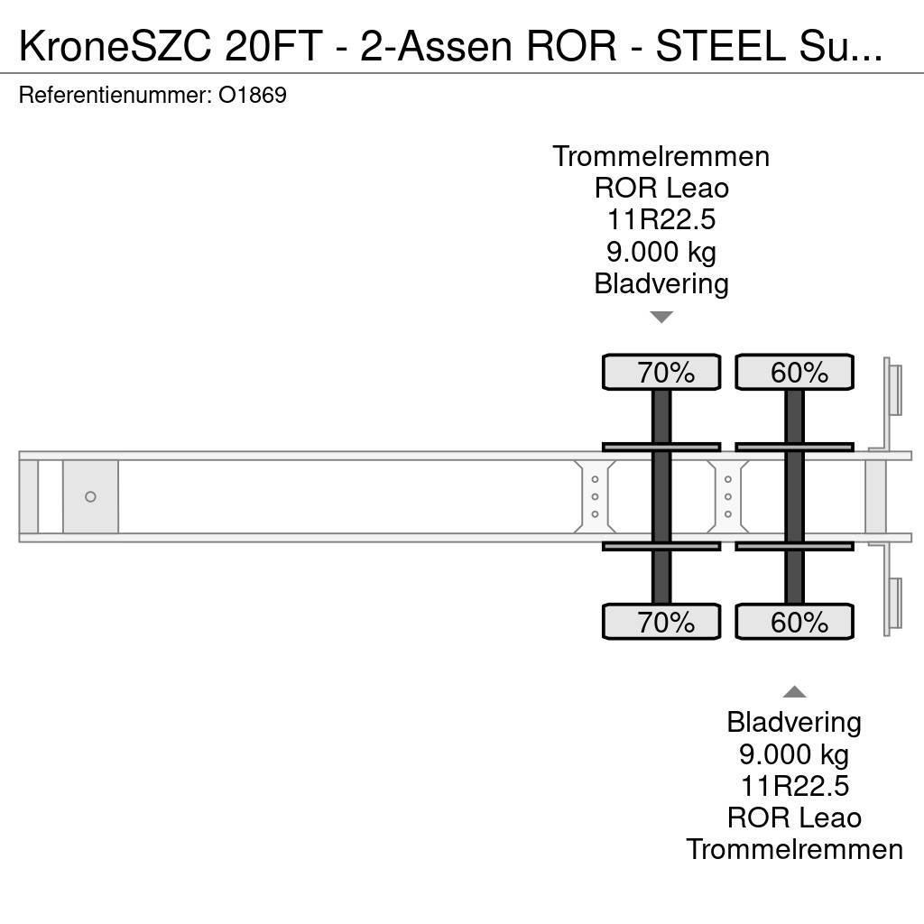 Krone SZC 20FT - 2-Assen ROR - STEEL Suspension - DOUBLE Containerchassis Semitrailere