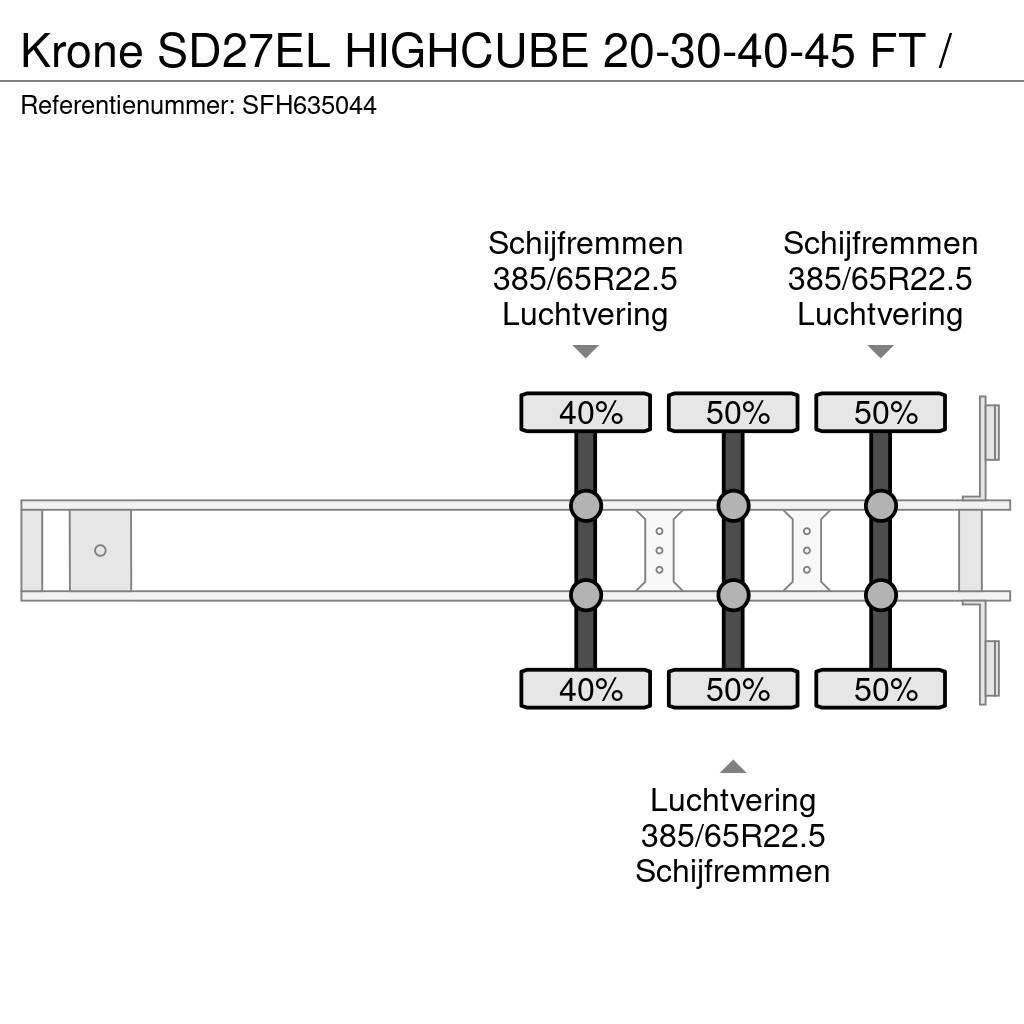 Krone SD27EL HIGHCUBE 20-30-40-45 FT / Containerchassis Semitrailere