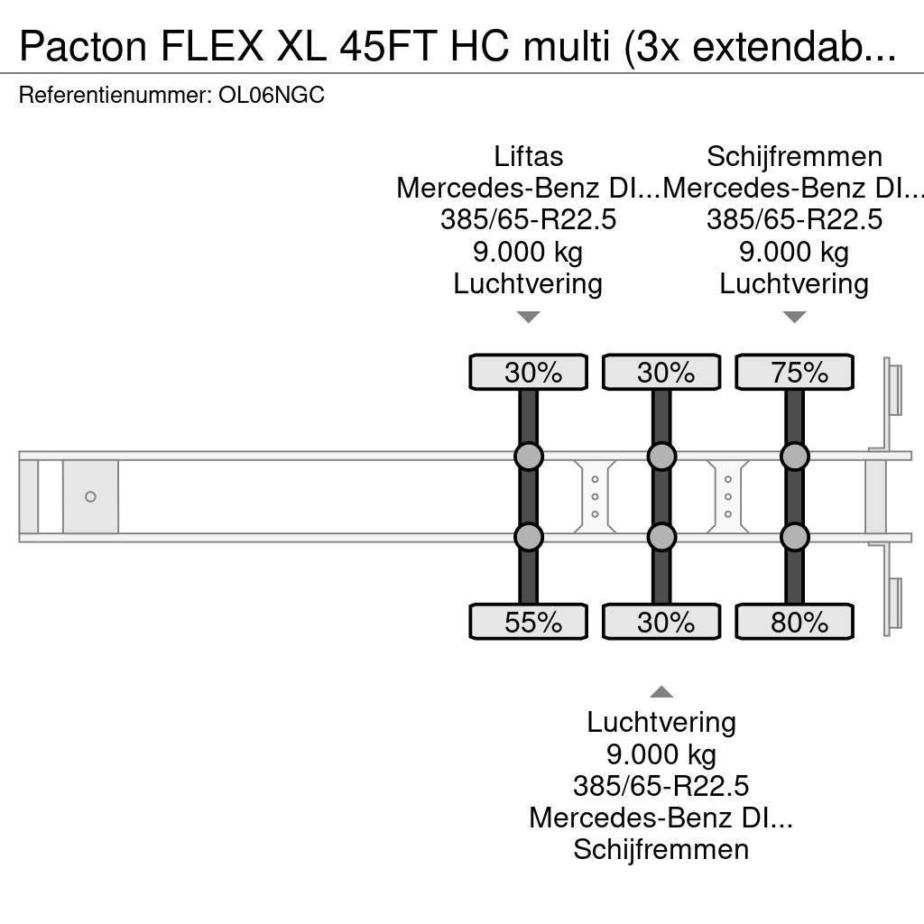 Pacton FLEX XL 45FT HC multi (3x extendable), liftaxle, M Containerchassis Semitrailere