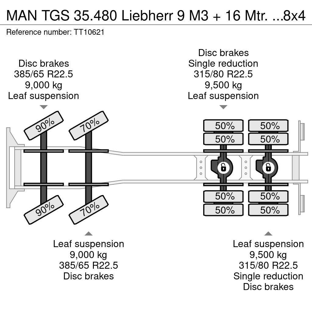 MAN TGS 35.480 Liebherr 9 M3 + 16 Mtr. Belt/Band/Förde Betongbiler