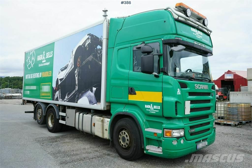 Scania R480 6x2 Box truck with side opening and lift. Skapbiler