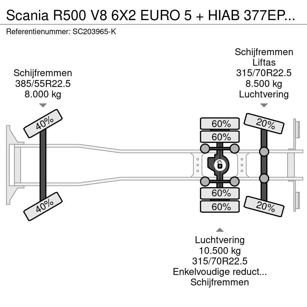 Scania R500 V8 6X2 EURO 5 + HIAB 377EP-4XS + REMOTE CONTR Allterreng kraner