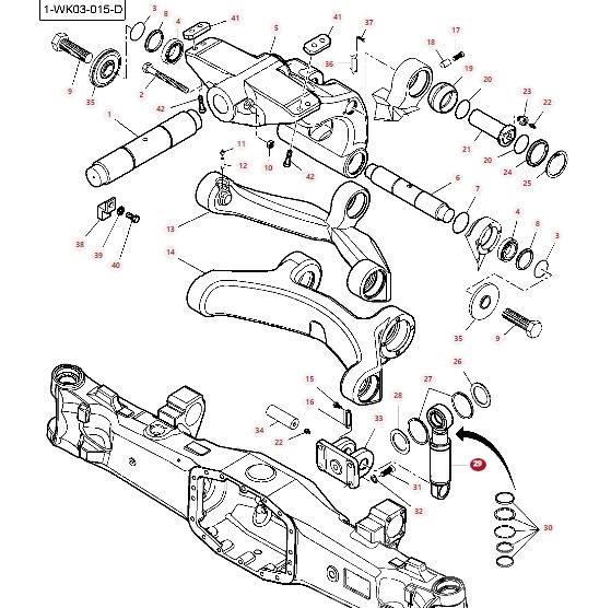 Massey Ferguson 8727 Front axle shock absorber cylinder 7700160101 Chassis og understell