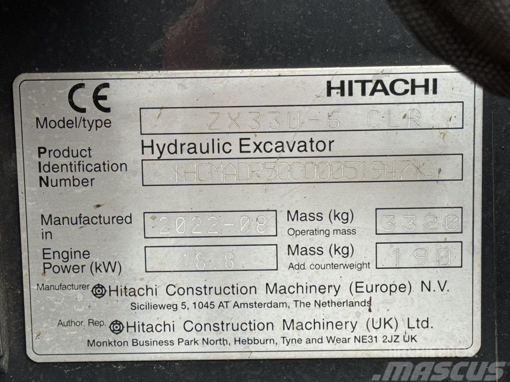 Hitachi ZX 33 U-6 Minigravere <7t