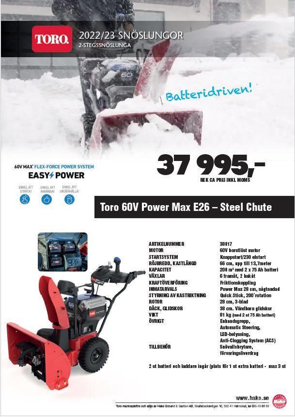 Toro Power Max E26 Batteridriven 2-stegs snöslunga Snøfresere