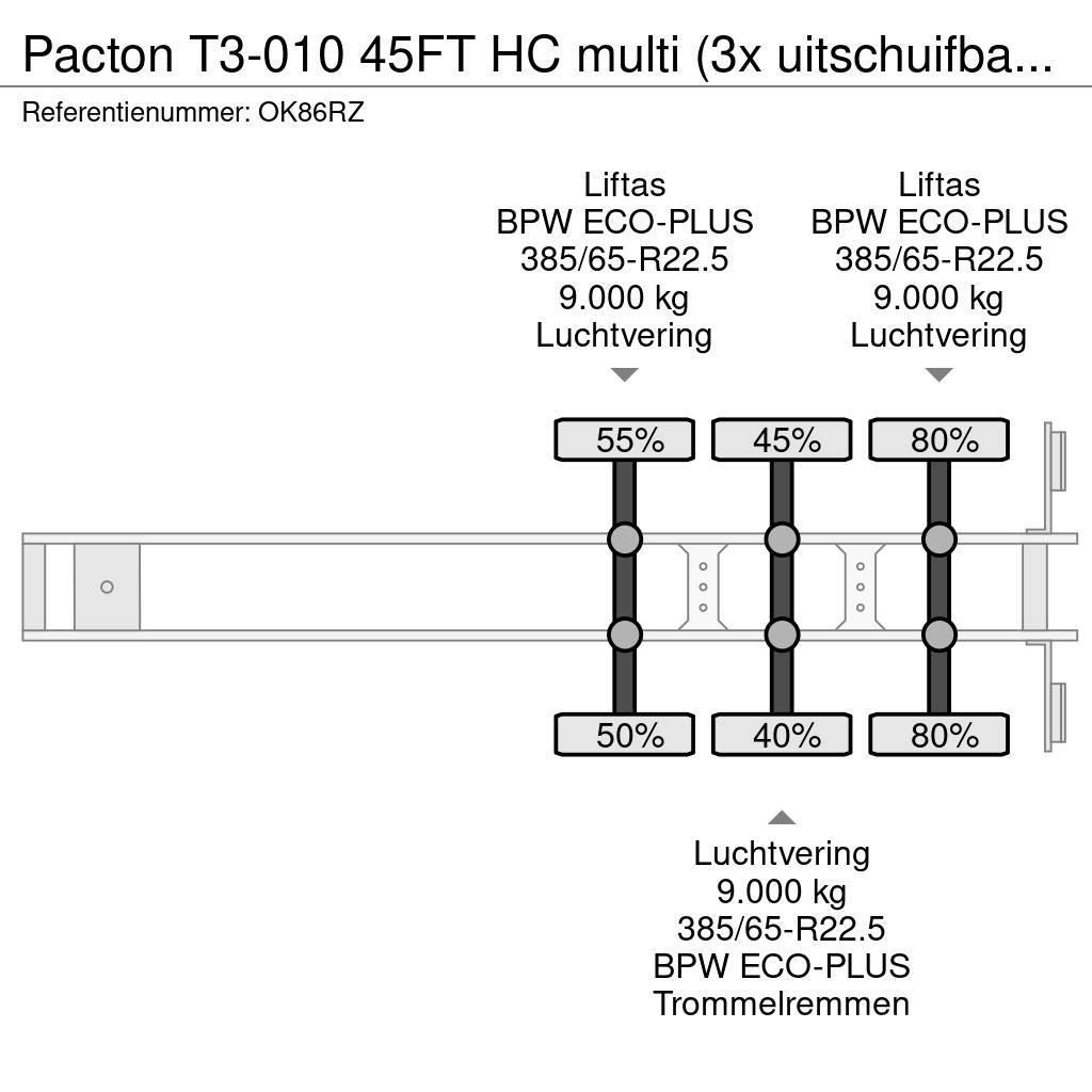 Pacton T3-010 45FT HC multi (3x uitschuifbaar), 2x liftas Containerchassis Semitrailere