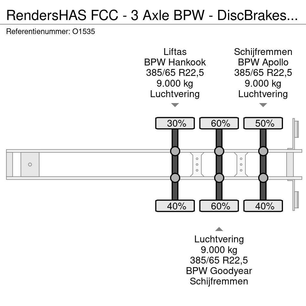 Renders HAS FCC - 3 Axle BPW - DiscBrakes - LiftAxle - Sli Containerchassis Semitrailere