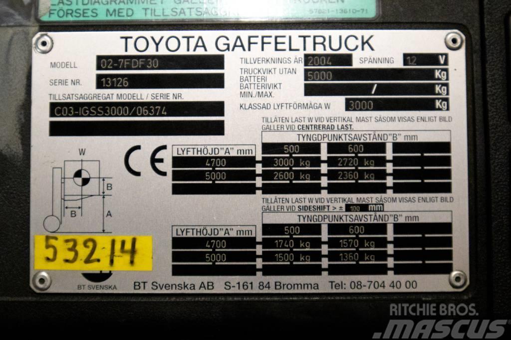 Toyota 7FDF30, 3-tons dieselmotviktstruck med 5m lyftöjd Diesel Trucker