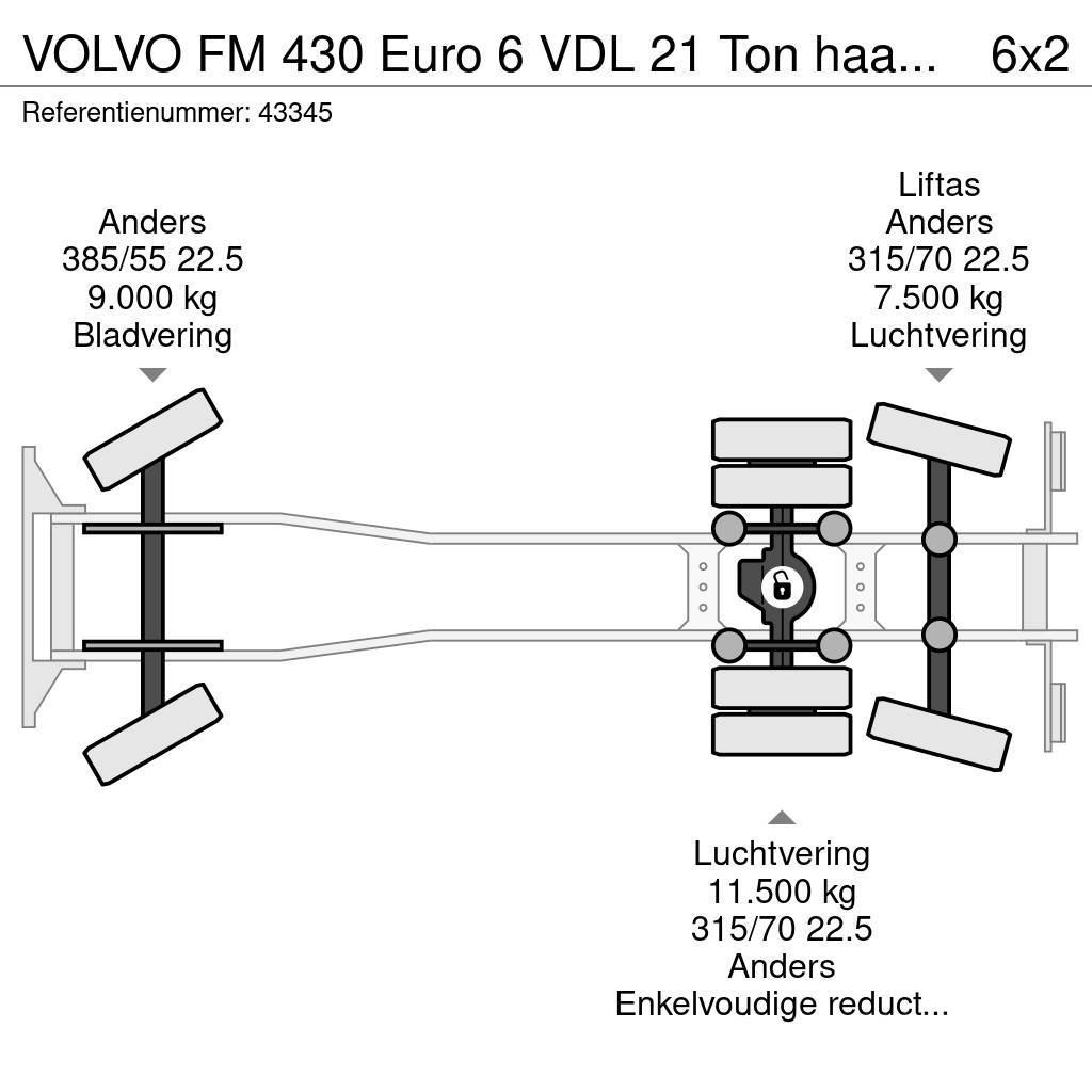 Volvo FM 430 Euro 6 VDL 21 Ton haakarmsysteem Containerbil