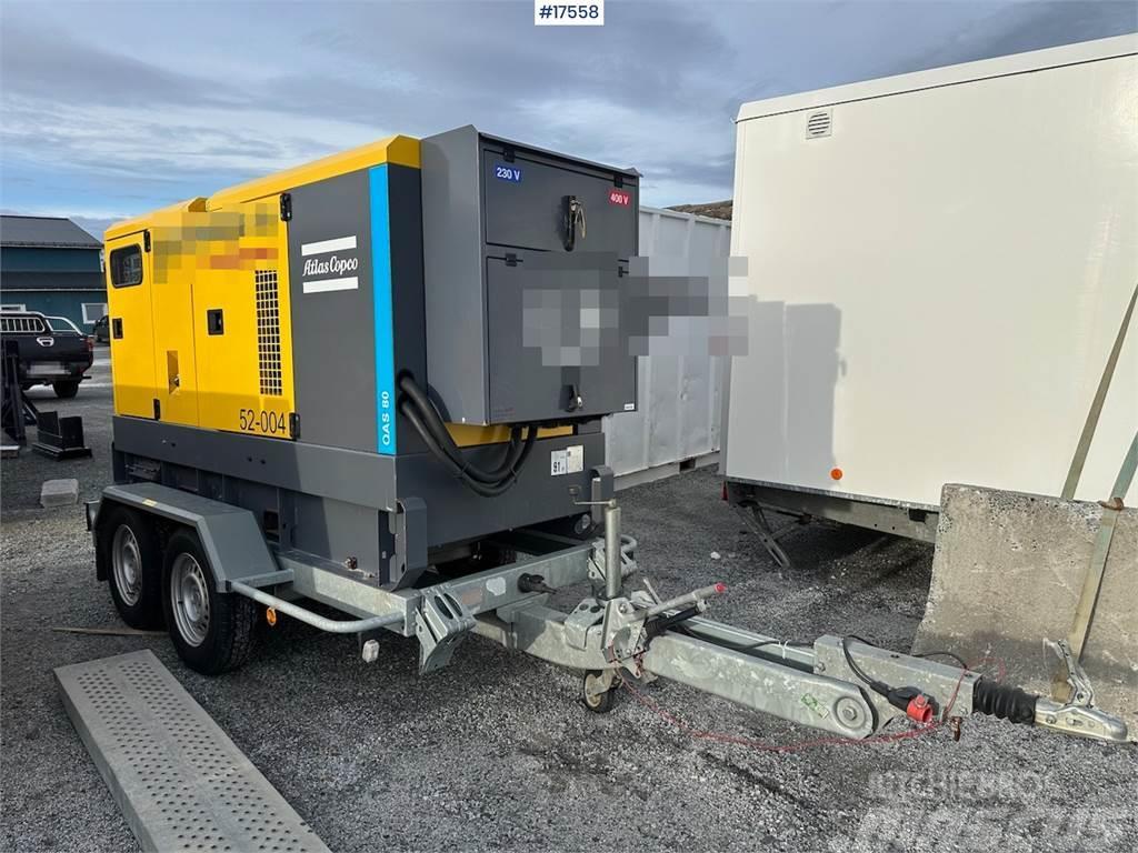 Atlas Copco QAS80 diesel generator/aggegate on trailer Andre komponenter