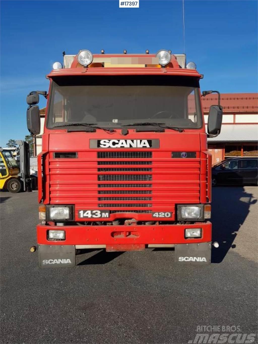 Scania 143M w/ rear mounted Hiab 105-3 crane from 1996 Kranbil