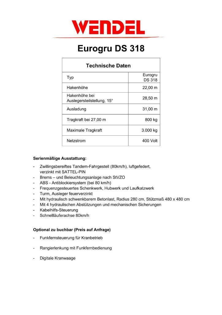 Eurogru DS 318 Schnellbaukran, Zimmermannkran, Kran Selvreisende tårnkran